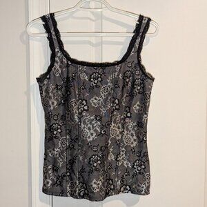 *3 FOR $9* Lace Trimmed Faux Boning Ribbing Baroque Floral Print Tank Top